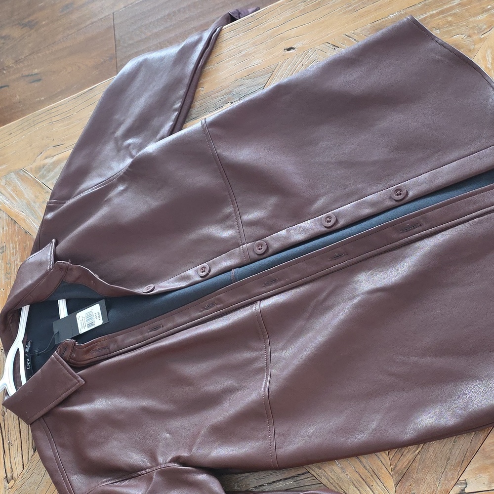 DEX long pleather shacket overlay lightweight jacket Xs loose fit New